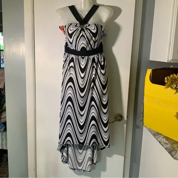 Emma & Michele | Dresses | Emma Michele Halter Dress Grey Black Hight Low  Mod 6s Style Sz Med | Poshmark